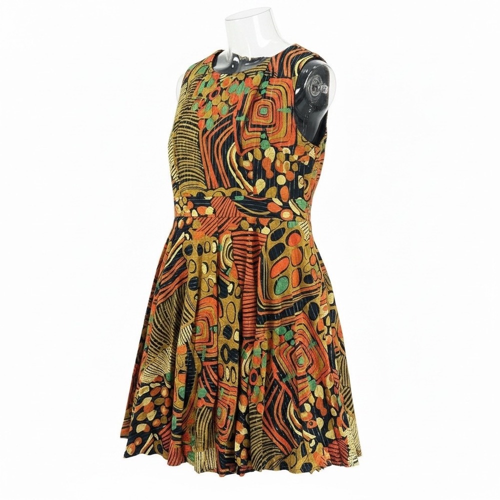 Ashro Fit & Flare Dress Women 16 Multicolor Excellent Abstract Metallic Pleated